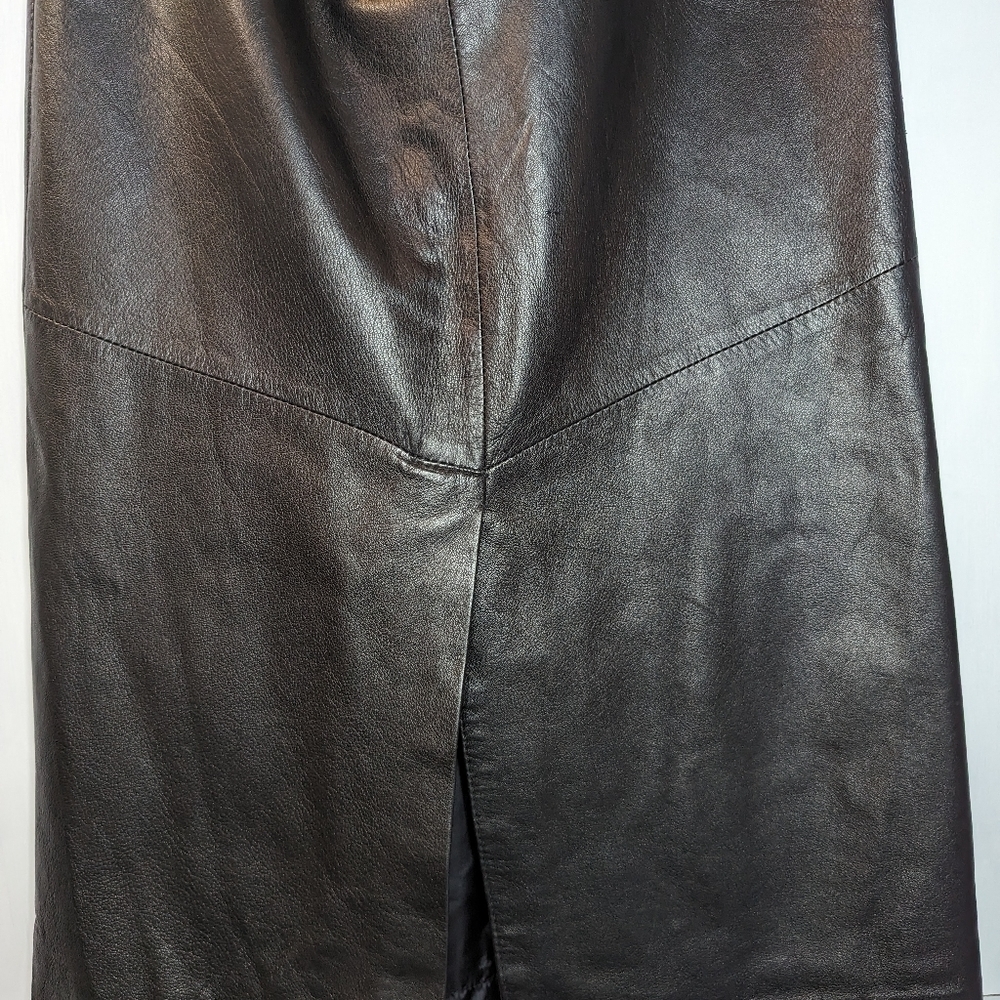 Vintage Friitala Black Leather Pencil Midi Maxi Lined Skirt Size 8 - Picture 6 of 13